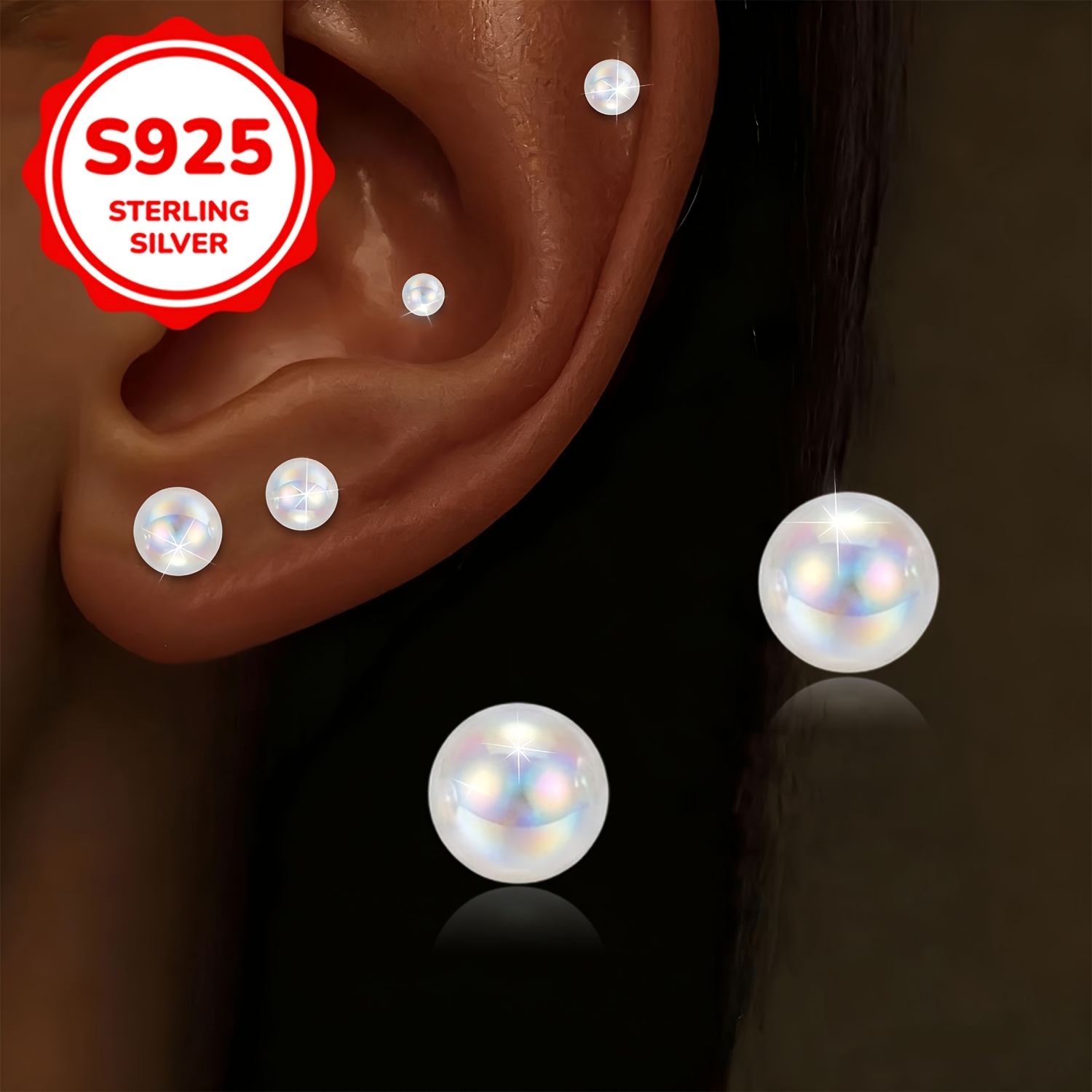 Women's S925 Silver Dreamy Starry Sky Imitation Pearl Stud Earrings